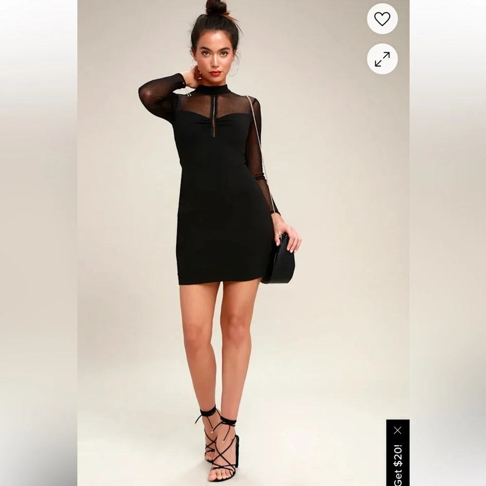 Lulu's Black Sheer Long Sleeve Dress size XS - Picture 3 of 9